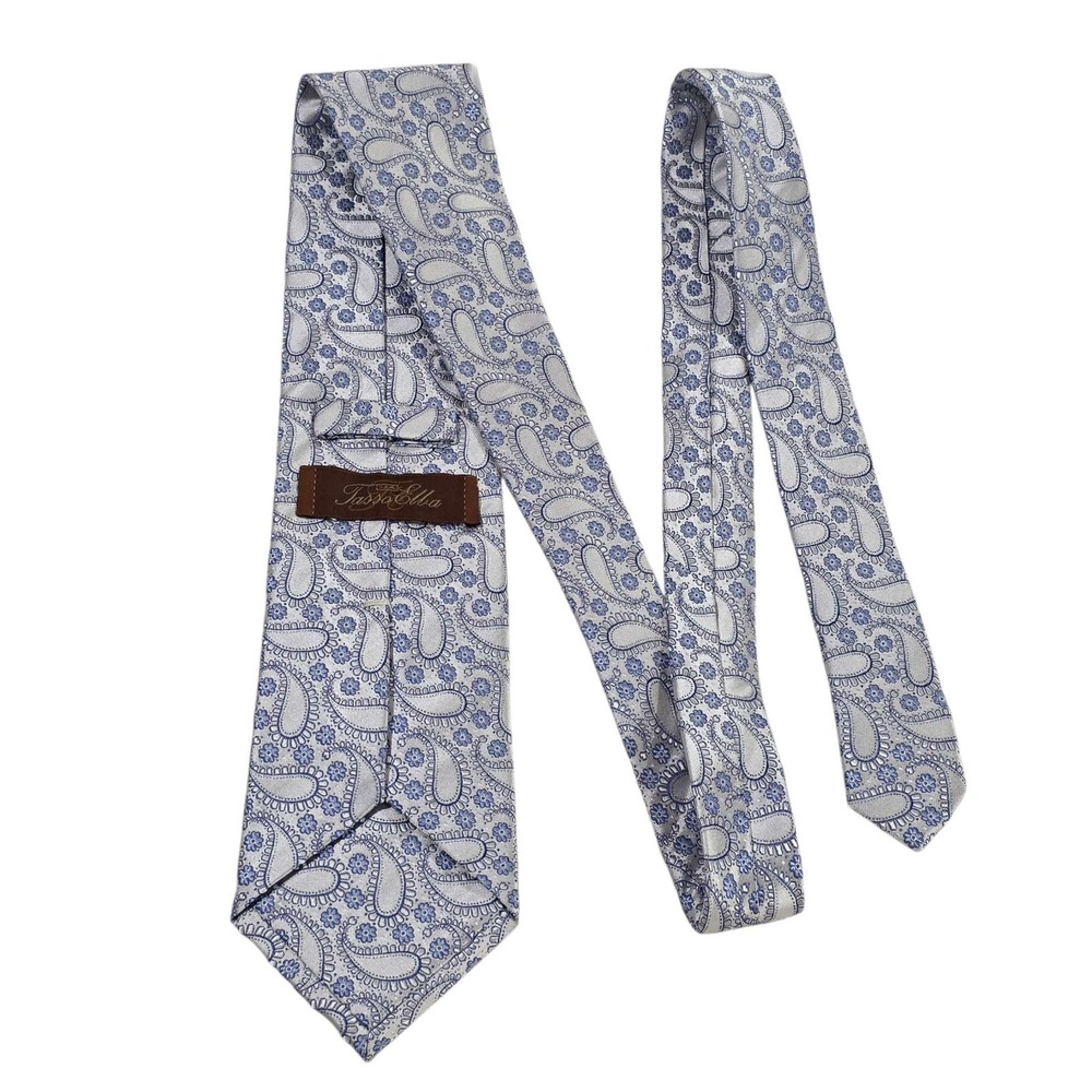 Tasso Elba S.P.A. Paisley Silk Necktie Blue White Hand Made Luxury Mens Tie